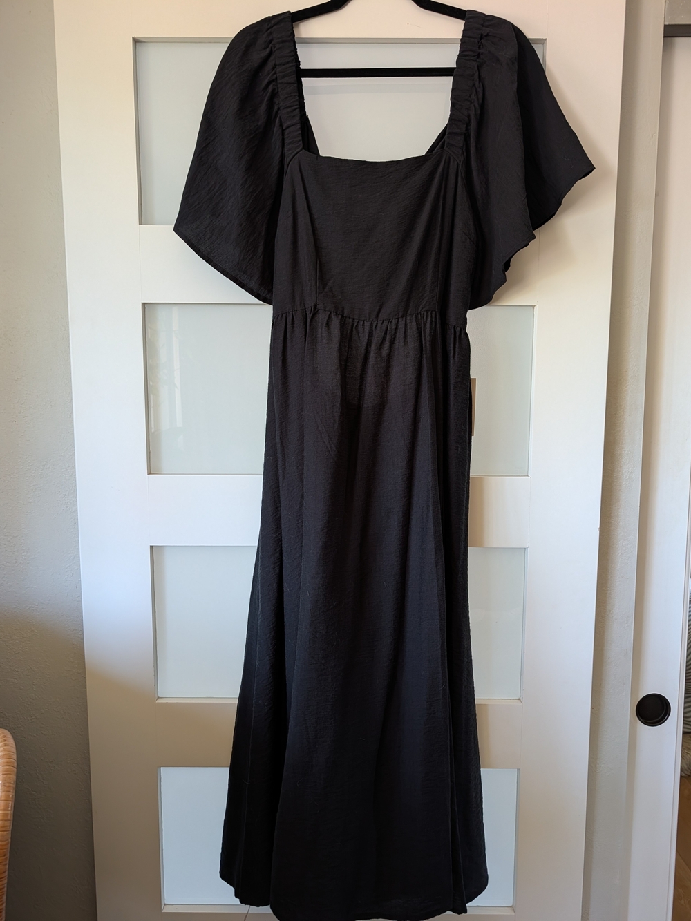 a new day Black Midi Dress with Square Neck, Tie Back, and Flutter Sleeves